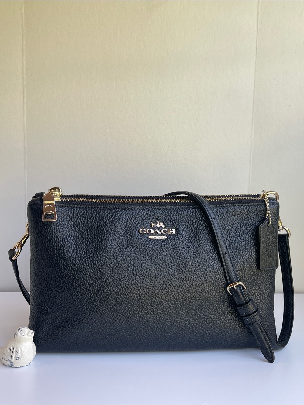 COACH Black Pebbled Leather 3 Entry Crossbody Bag